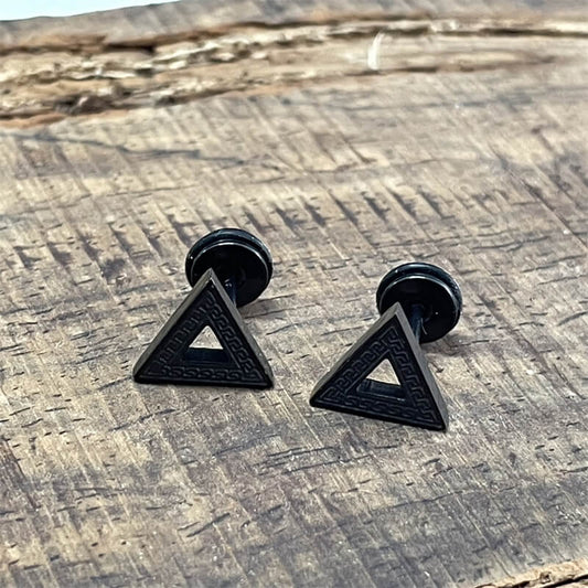 Black Minimalist Geometric Stud Earrings in Stainless Steel