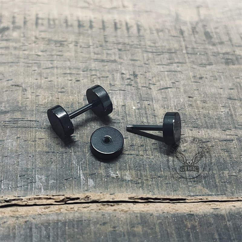 Black Minimalist Geometric Stud Earrings in Stainless Steel