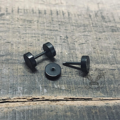 Black Minimalist Geometric Stud Earrings in Stainless Steel
