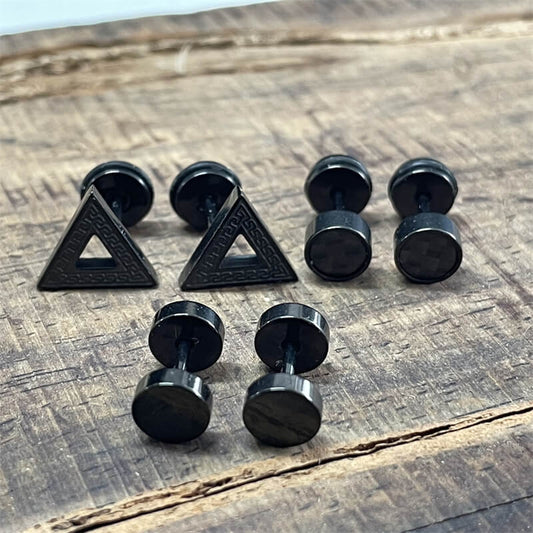 Black Minimalist Geometric Stud Earrings in Stainless Steel