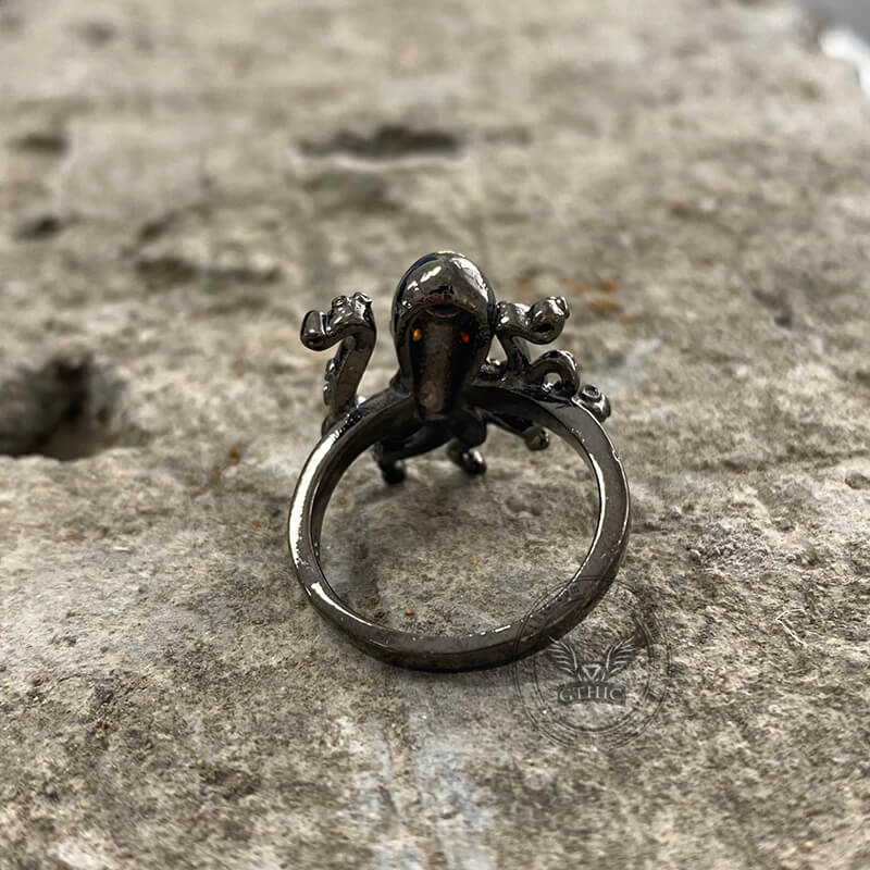 Black Octopus Ring in Brass