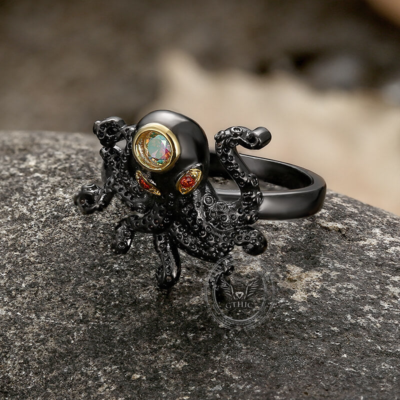 Black Octopus Ring in Brass