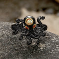 Black Octopus Ring in Brass