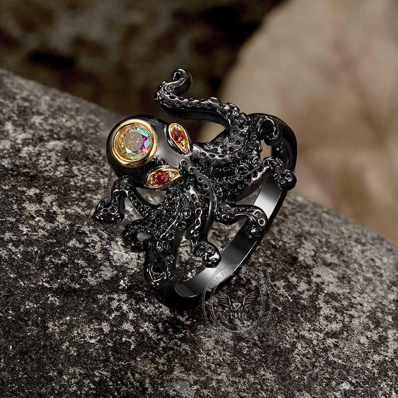 Black Octopus Ring in Brass