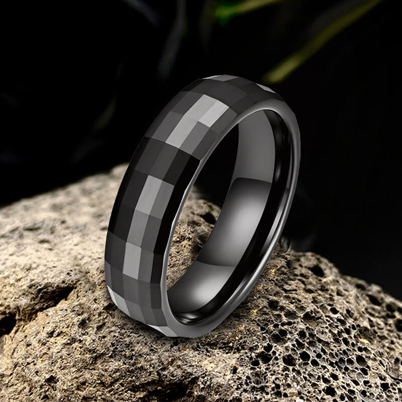 Black Rectangular Faceted Ring in Ceramic