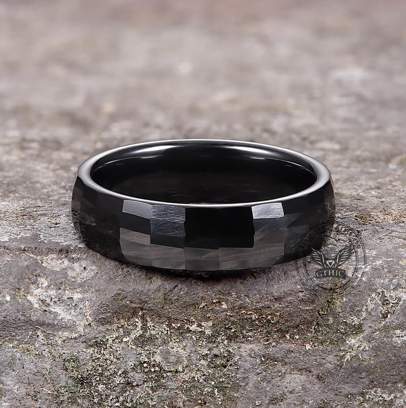 Black Rectangular Faceted Ring in Ceramic