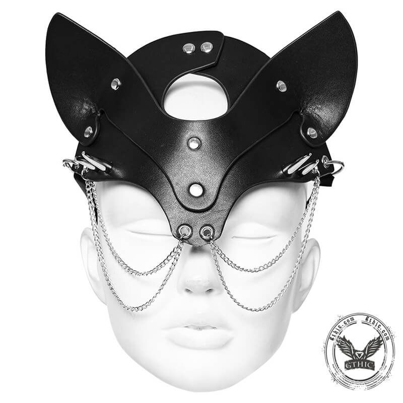 Black Studded Fox Shaped Face Mask