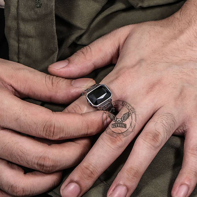 Black Zircon Cross Ring in Stainless Steel