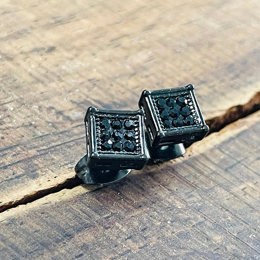 Black Zircon Stud Earrings in Stainless Steel