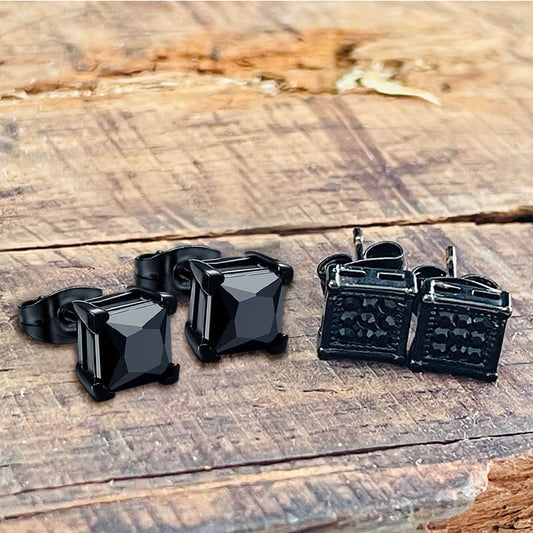 Black Zircon Stud Earrings in Stainless Steel