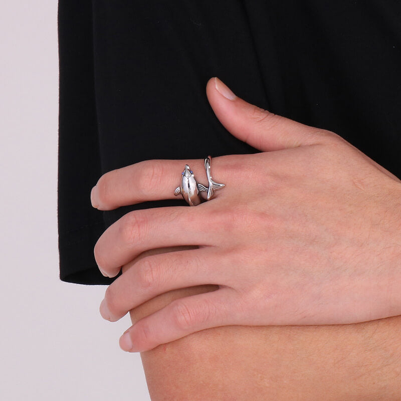 Blue Eyes Dolphin Animal Ring in Stainless Steel