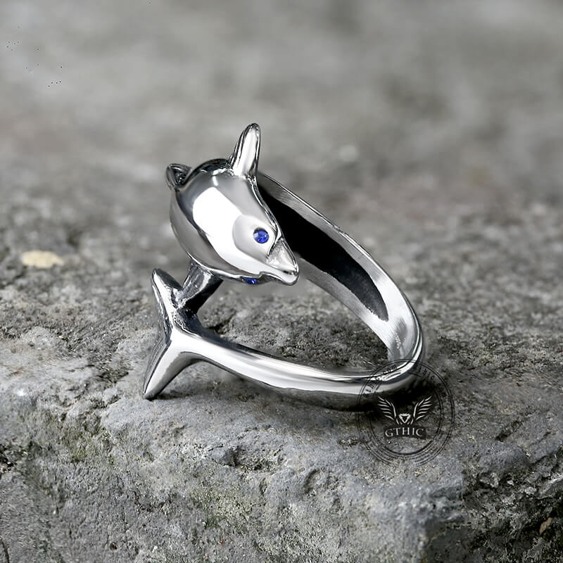 Blue Eyes Dolphin Animal Ring in Stainless Steel