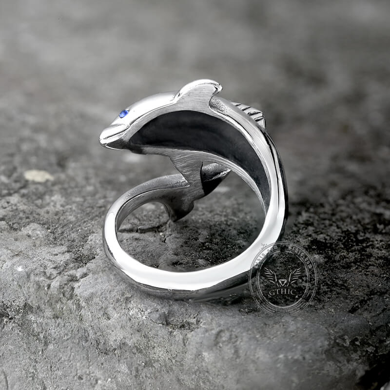 Blue Eyes Dolphin Animal Ring in Stainless Steel