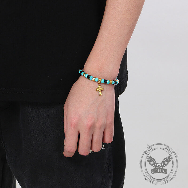 Bohemian Colorful Turquoise Cross Bracelet in Stainless Steel