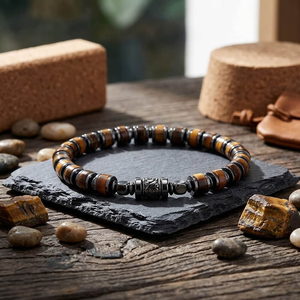 Bohemian Natural Stone Alloy Spacer Elastic Bead Bracelet