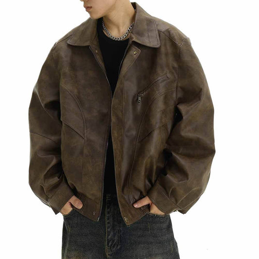 Brown American Vintage Lapel Leather Jacket