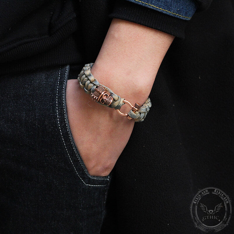 Camo Skull Head Braided Paracord Bracelet in Brass