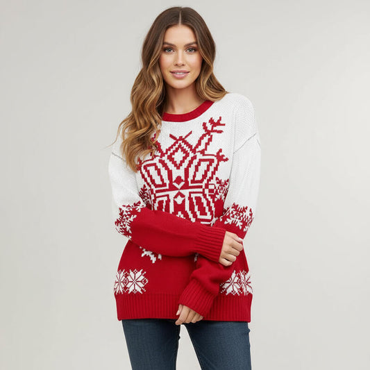 Casual Christmas Snowflake Loose Knit Sweater