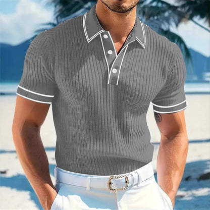 Casual Color-Blocked Breathable Collared Polo Shirt