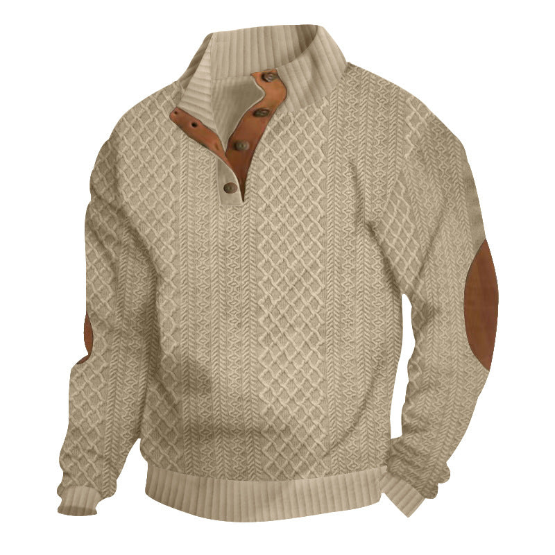Casual Jacquard-Design Stand Collar Knit Sweatshirt