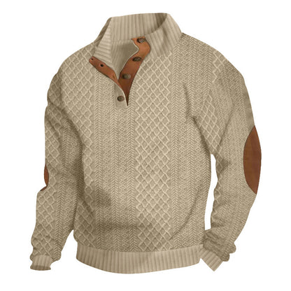 Casual Jacquard-Design Stand Collar Knit Sweatshirt
