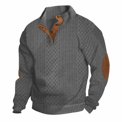 Casual Jacquard-Design Stand Collar Knit Sweatshirt