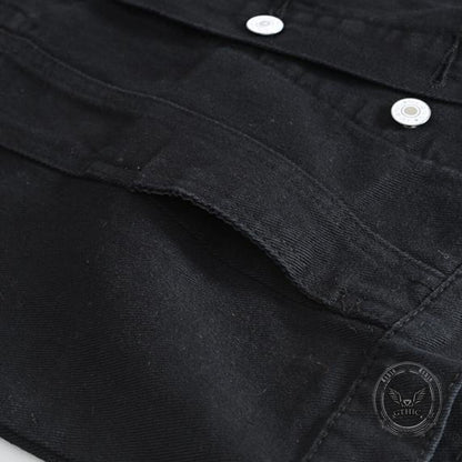 Casual Punk Black Lapel Biker Denim Vest