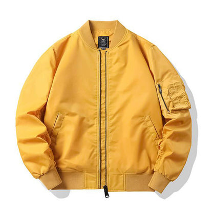 Casual Solid-Color Windproof Flight Jacket Coat