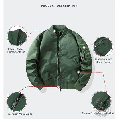 Casual Solid-Color Windproof Flight Jacket Coat