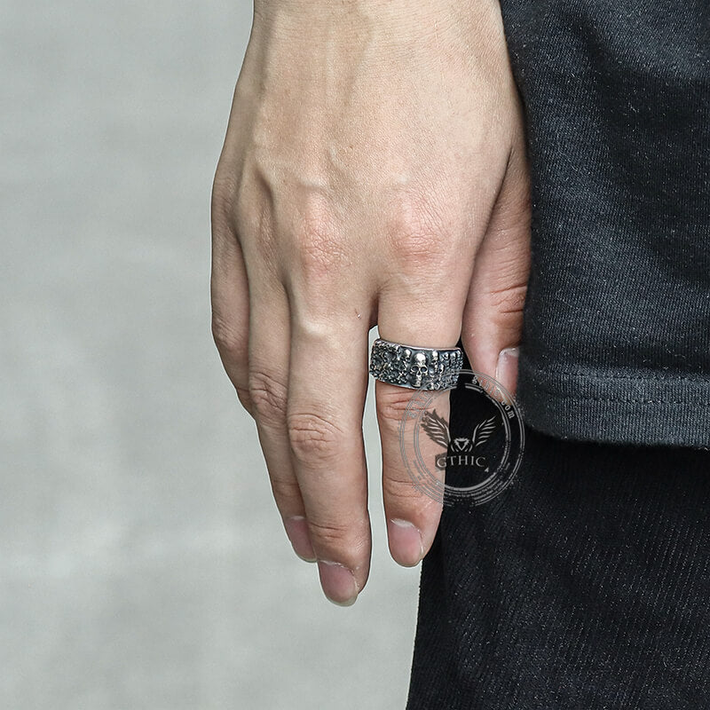 Catacombs Skulls Biker Ring in Stainless Steel