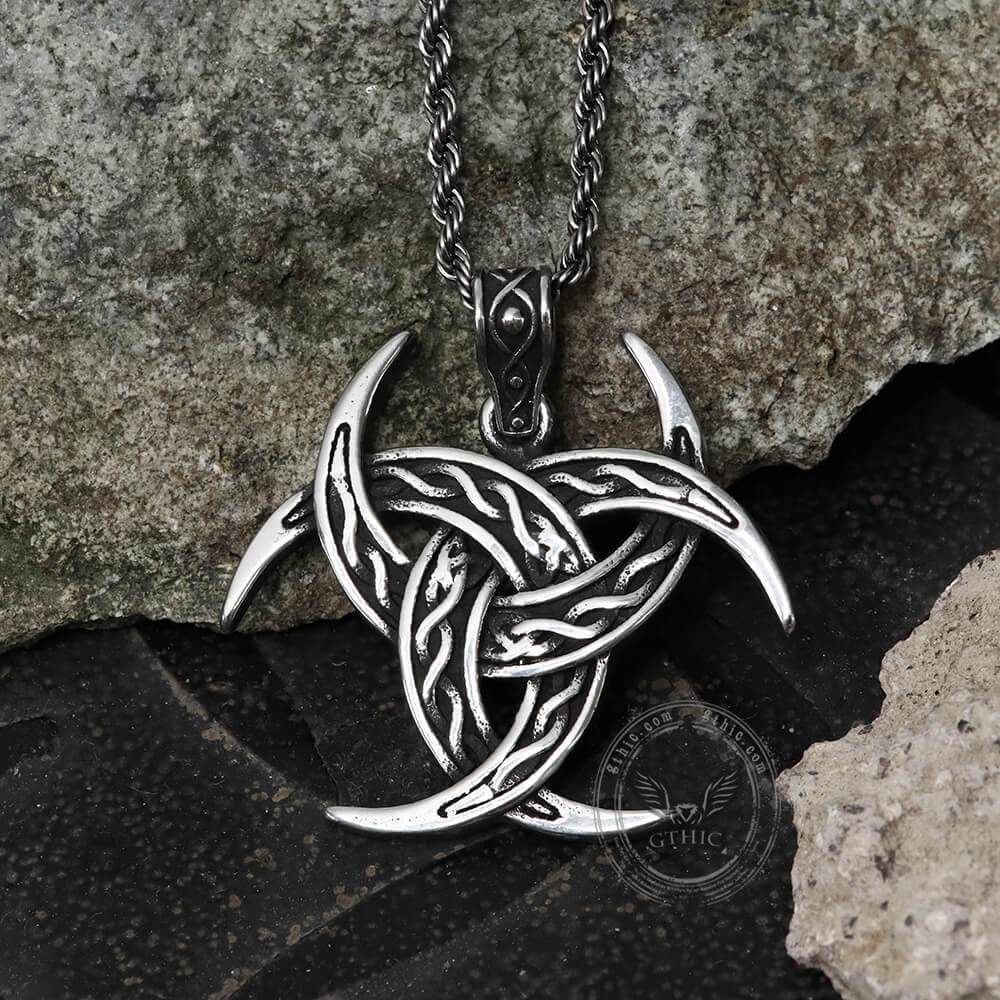 Celtic Crescent Triquetra Pendant in Stainless Steel