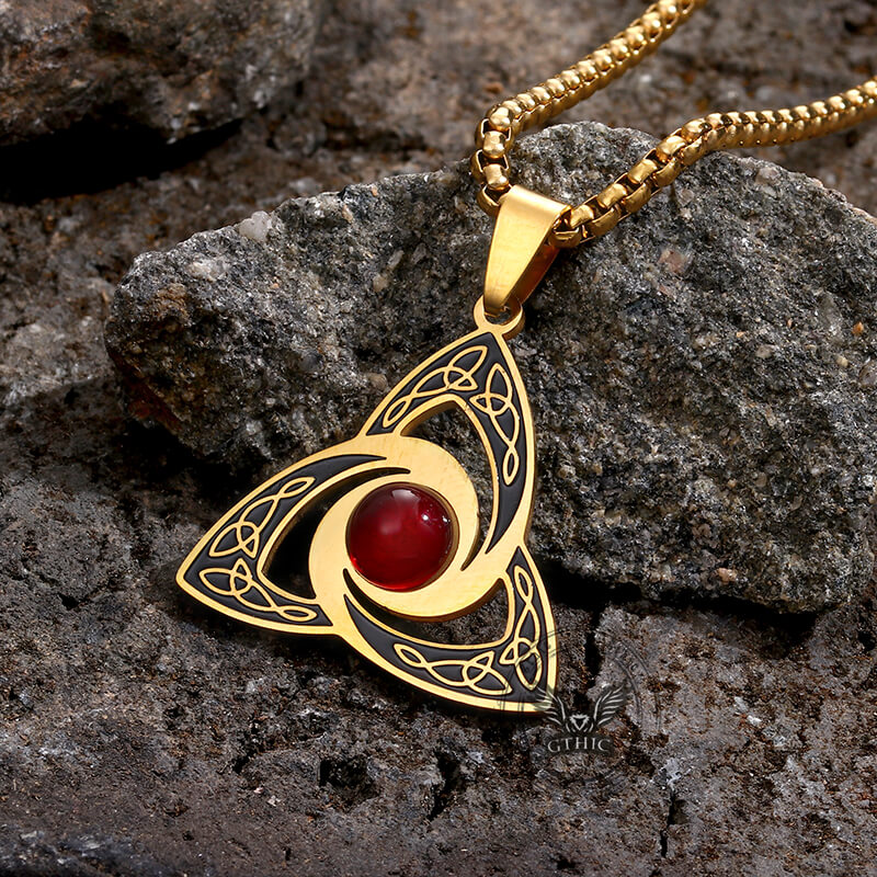 Celtic Knot Red Gemstone Necklace in Stainless Steel