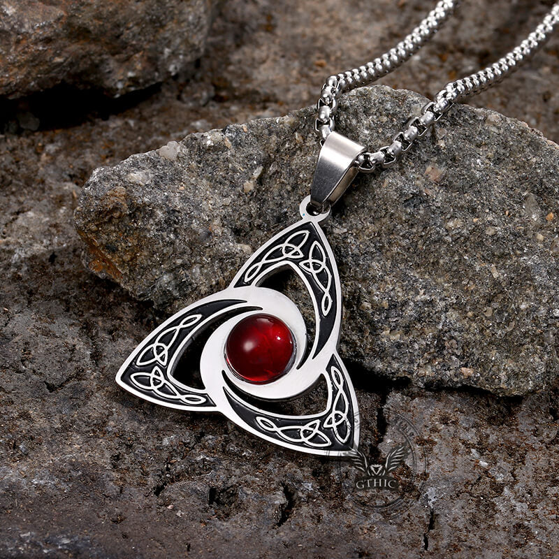 Celtic Knot Red Gemstone Necklace in Stainless Steel