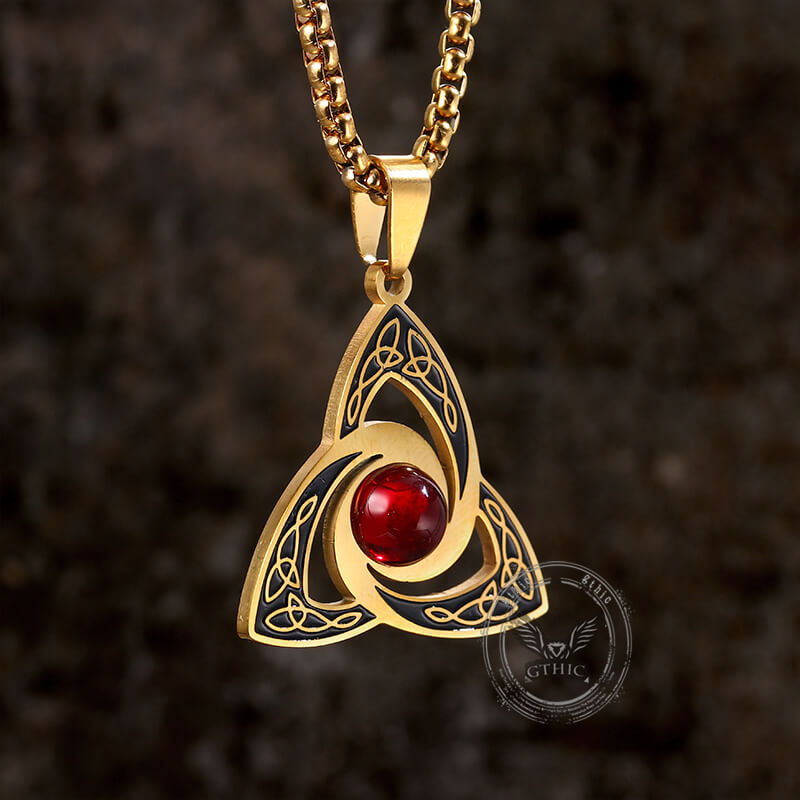 Celtic Knot Red Gemstone Necklace in Stainless Steel