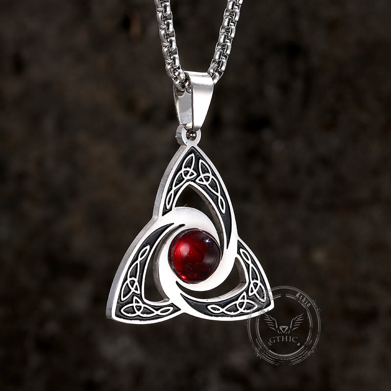 Celtic Knot Red Gemstone Necklace in Stainless Steel