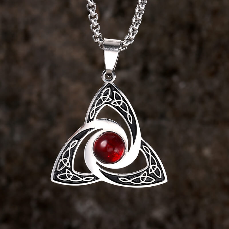 Celtic Knot Red Gemstone Necklace in Stainless Steel