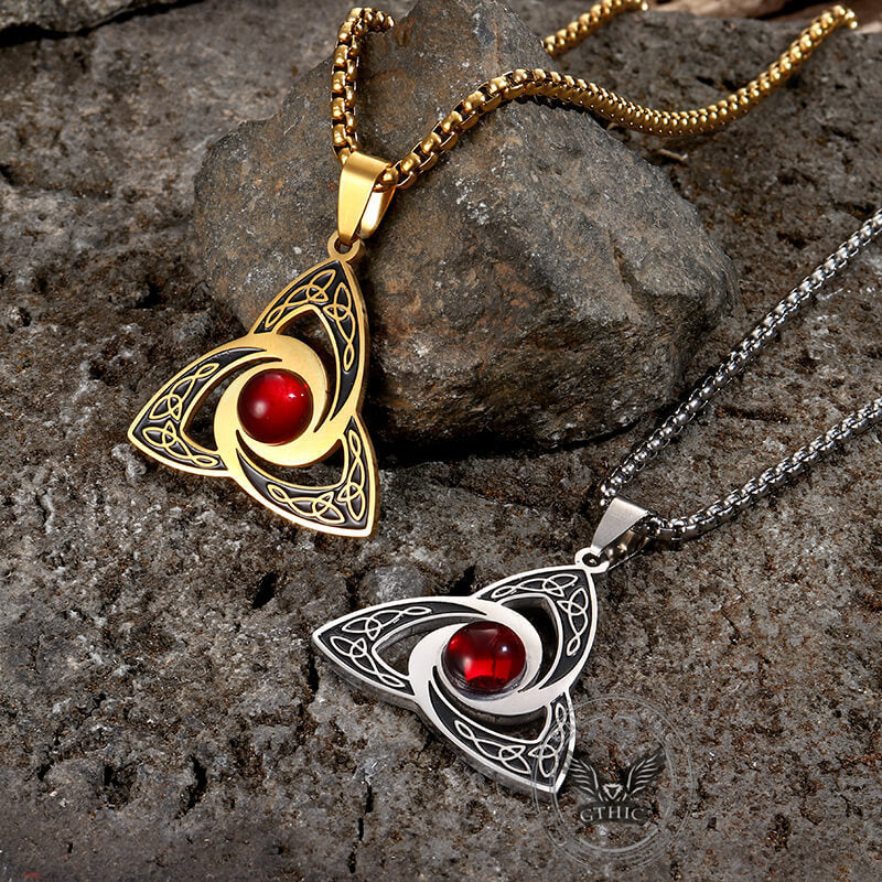 Celtic Knot Red Gemstone Necklace in Stainless Steel