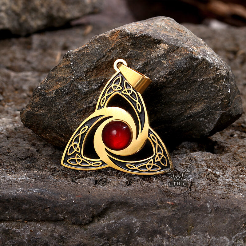 Celtic Knot Red Gemstone Necklace in Stainless Steel