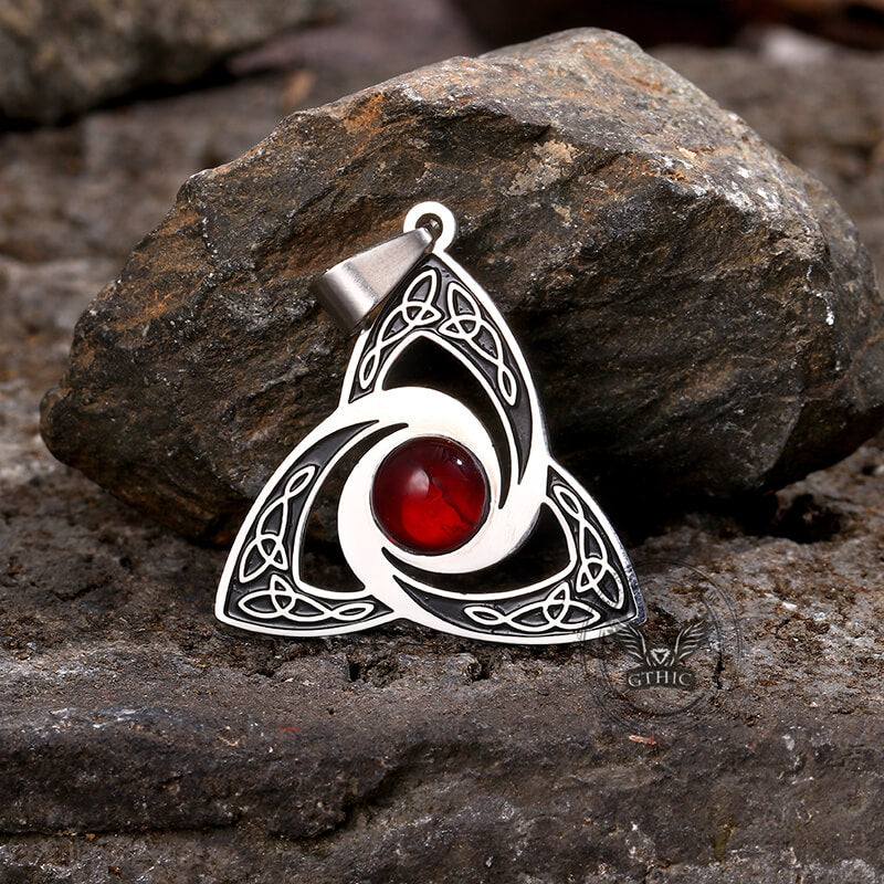 Celtic Knot Red Gemstone Necklace in Stainless Steel
