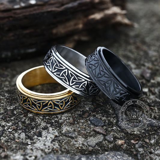 Celtic Triangle Knot Stainless Steel Viking Spinner Ring