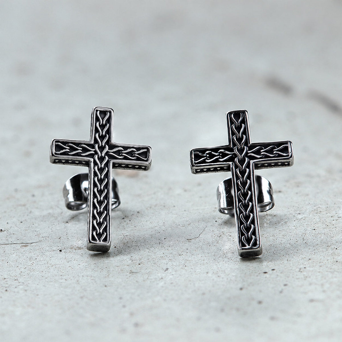 Chain Pattern Cross Stud Earring in Stainless Steel