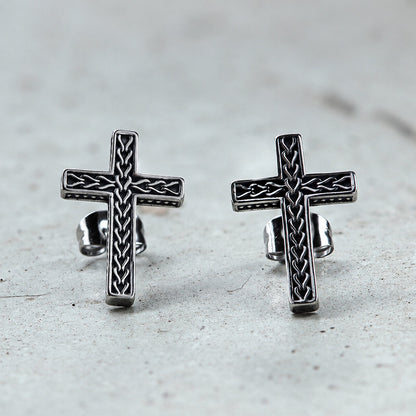Chain Pattern Cross Stud Earring in Stainless Steel