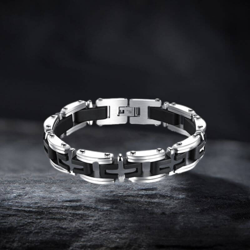 Classic Cross Stainless Steel Silicone Bracelet
