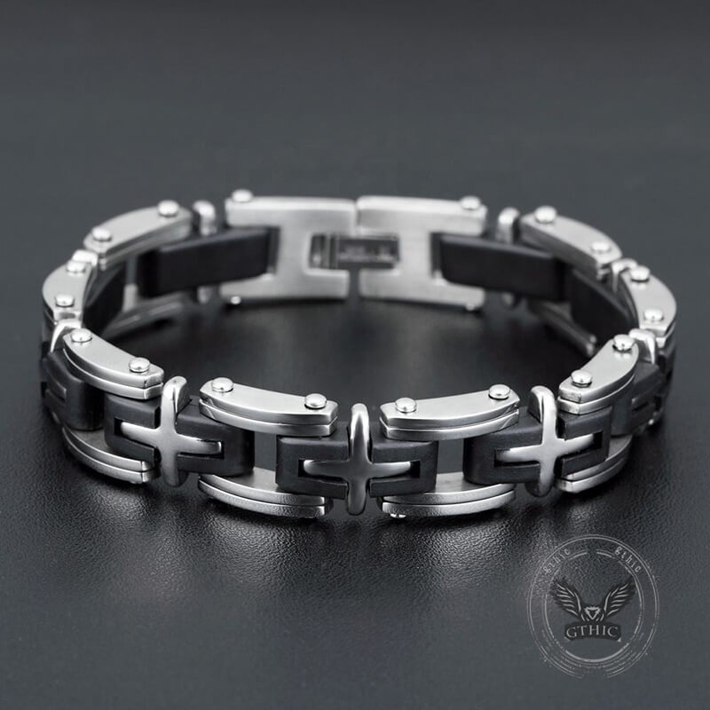 Classic Cross Stainless Steel Silicone Bracelet