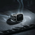 Classic Masonic Black Gem Ring in Stainless Steel