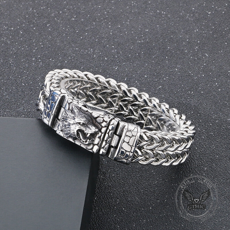 Classic Wolf Head Square Buckle Bracelet in Stainless Steel