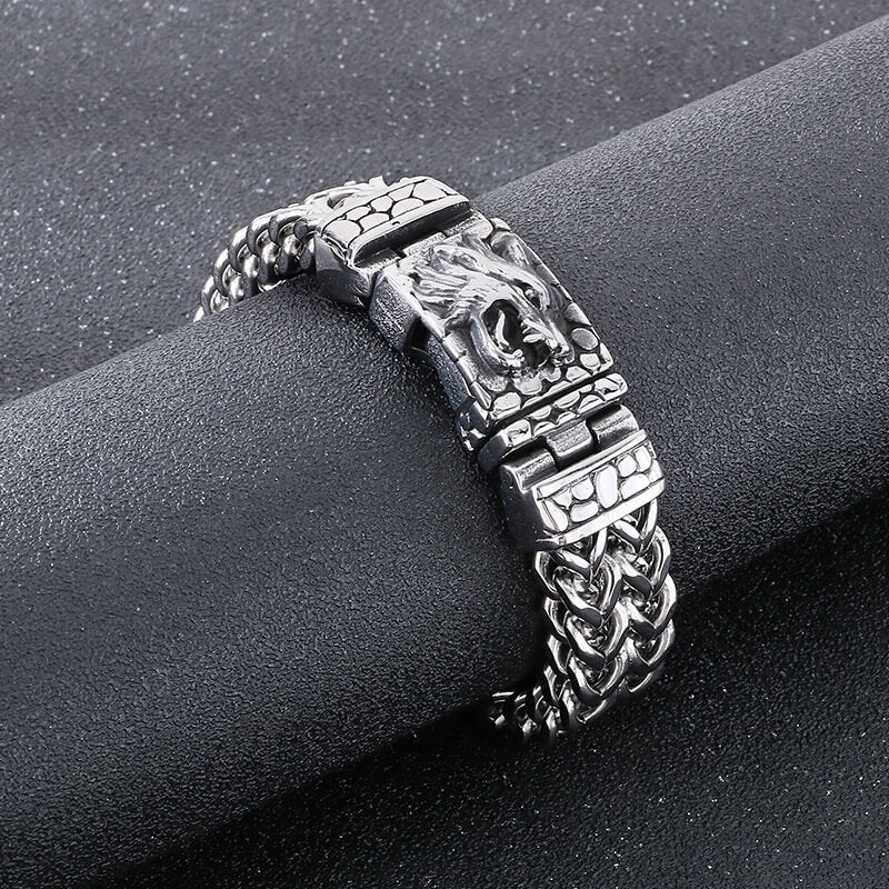 Classic Wolf Head Square Buckle Bracelet in Stainless Steel