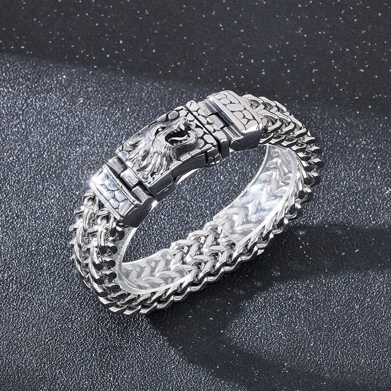 Classic Wolf Head Square Buckle Bracelet in Stainless Steel