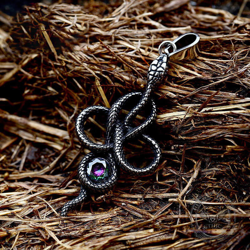 Coiled Snake Inlaid Zircon Pendant in Stainless Steel
