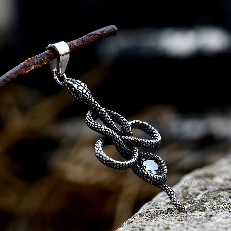 Coiled Snake Inlaid Zircon Pendant in Stainless Steel